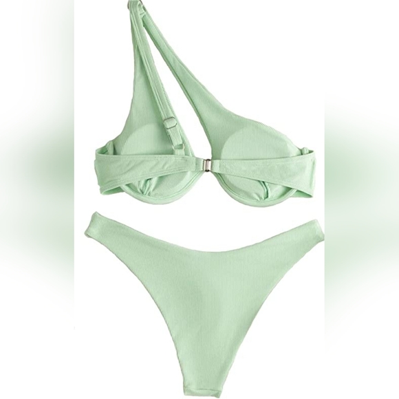 Underwire One Shoulder Bikini High Cut Swimsuit - Picture 3 of 10